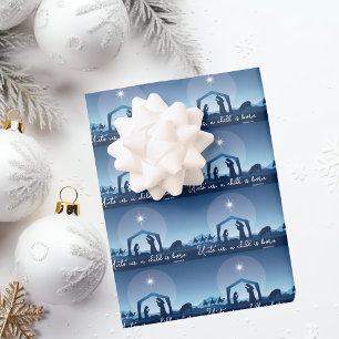 Feuille De Papier Cadeau Scène de Noël religieuse en bleu