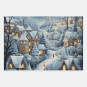 Feuille De Papier Cadeau Scène du village de Noël (Devant)