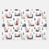 Feuille De Papier Cadeau Scènes D'Hiver, Maisons Antiques, Botaniques (Devant)