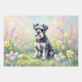 Feuille De Papier Cadeau Schnauzer fantaisiste avec œufs de Pâques (Devant 2)