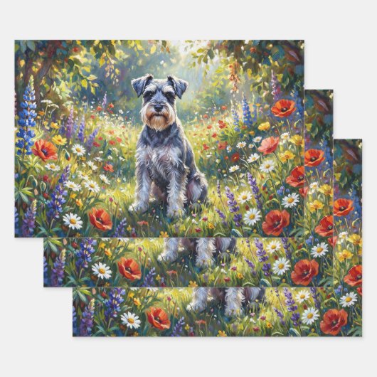 Feuille De Papier Cadeau Schnauzer in Wildflower Meadow Decoupage (Lot)