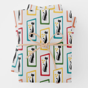 Feuille De Papier Cadeau Schrödinger's Cat Mid Century Moderne multicolore