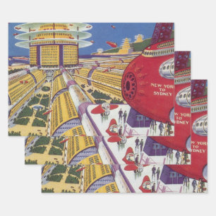 Feuille De Papier Cadeau Science-fiction vintage, Futuriste New York