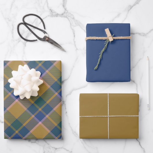 Feuille De Papier Cadeau Scott Mustard Blue Modern Scottish Tartan (Recto)