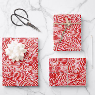Feuille De Papier Cadeau Scribbleempreintes rouges
