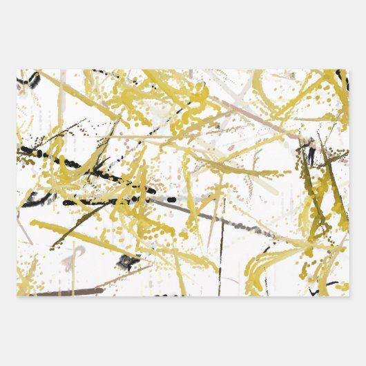 Feuille De Papier Cadeau Scribbles Abstraits - moutarde et Brown (Devant 3)