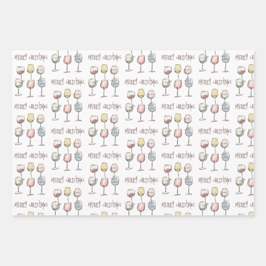 Feuille De Papier Cadeau Scribbly doodle wine glass pattern Merry Christmas (Devant)