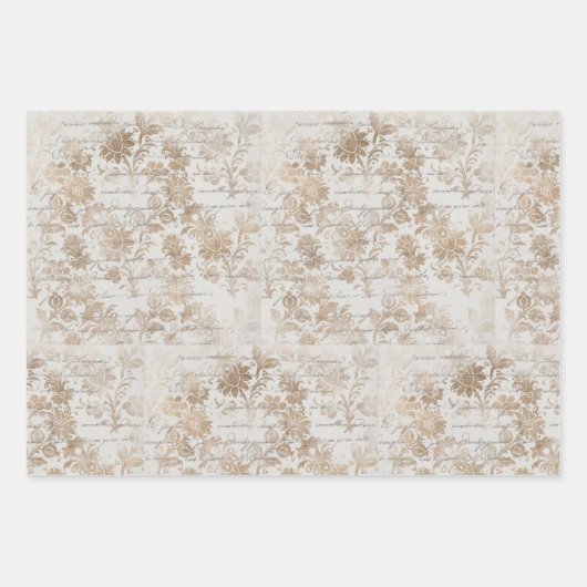 Feuille De Papier Cadeau Script Damask Or antique (Devant)