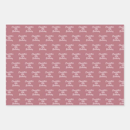 Feuille De Papier Cadeau Script de nom or rose d'anniversaire (Devant)