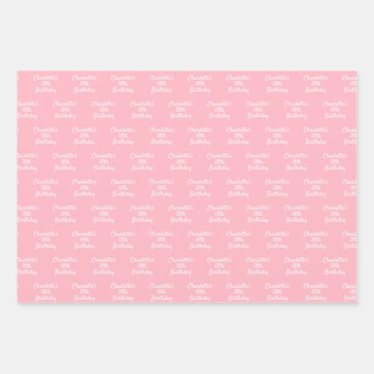 Feuille De Papier Cadeau Script de nom rose pâle d'anniversaire (Devant)
