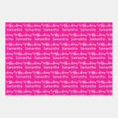Feuille De Papier Cadeau Script Joyeux Anniversaire Rose Chaud et Nom Blanc (Devant)