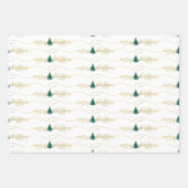Feuille De Papier Cadeau Script moderne Joyeux sapin de Noël Or Vert (Devant)