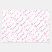 Feuille De Papier Cadeau Script rose magenta calligraphie noms mariage (Devant 2)