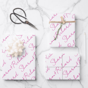 Feuille De Papier Cadeau Script rose magenta calligraphie noms mariage