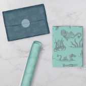 Feuille De Papier Cadeau Sea Monster Line Art Navy & Haint Blue