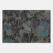 Feuille De Papier Cadeau Sea Shells Ocean Beach Turquoise Black Art Decoupa (Devant 3)