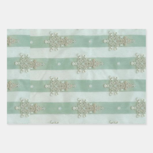 Feuille De Papier Cadeau Seafoam Stiped Velvet-Look Diamond Trees (Devant)