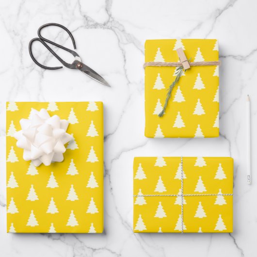 Feuille De Papier Cadeau Seamless Christmas Tree on Yellow (Recto)