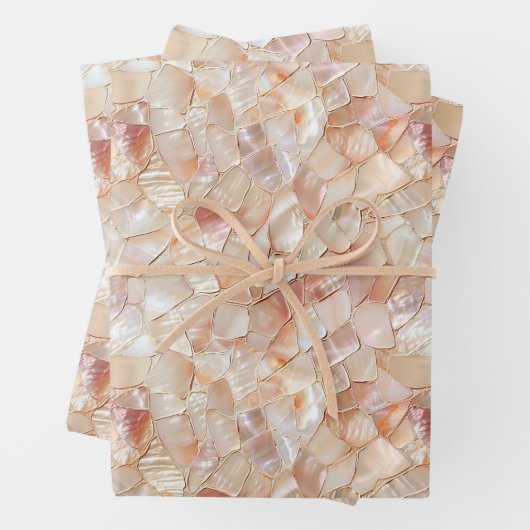 Feuille De Papier Cadeau Semi-Glossy Peach Mother of Pearl Mosaic (En situation)