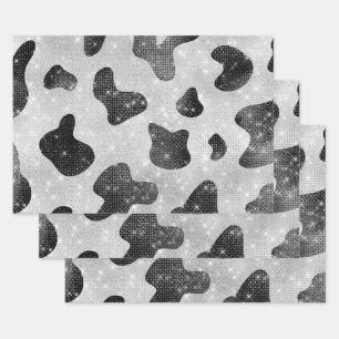 Feuille De Papier Cadeau Séquins de Parties scintillant brillant noir brill