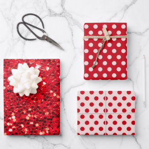Feuille De Papier Cadeau Séquins rouges Pink Polka Dot Metallic Valentine