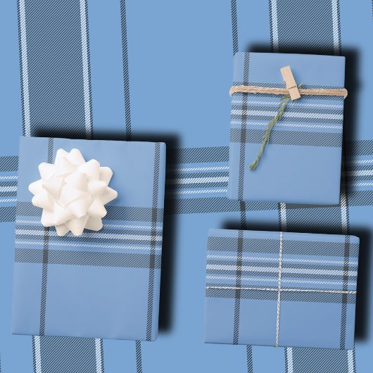 Feuille De Papier Cadeau Serene Sky Blue and Slate Winter Tartan Plaid