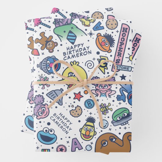 Feuille De Papier Cadeau Sesame Street | Sesame Pals Doodle Pattern (En situation)