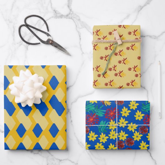 Feuille De Papier Cadeau Set of 3 floral and geometric Wrapping Paper (Recto)