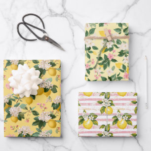 Feuille De Papier Cadeau Shabby Chic citrons rose jaune Amalfi Italie