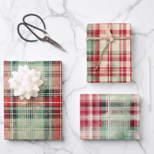 Feuille De Papier Cadeau Shabby Chic Trouvé Tartan Mix (Recto)