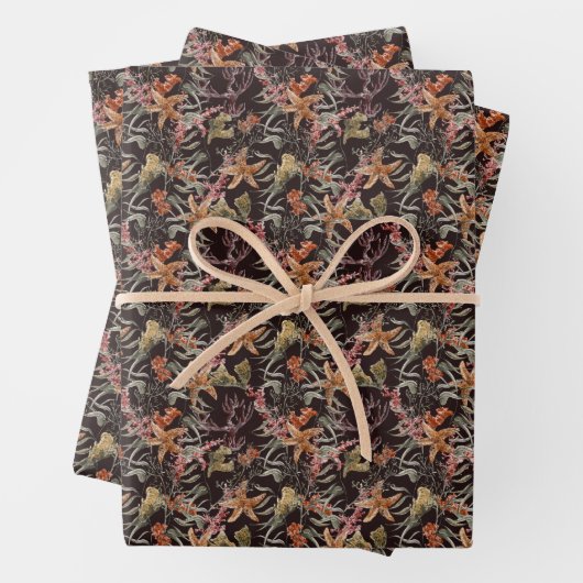Feuille De Papier Cadeau Shabby Sea Life Pattern (En situation)