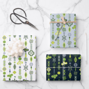Feuille De Papier Cadeau Shamrock Clover Floral Minimaliste Bleu