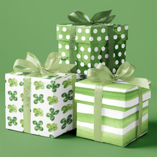 Feuille De Papier Cadeau Shamrock vert/blanc en relief ensemble de 3
