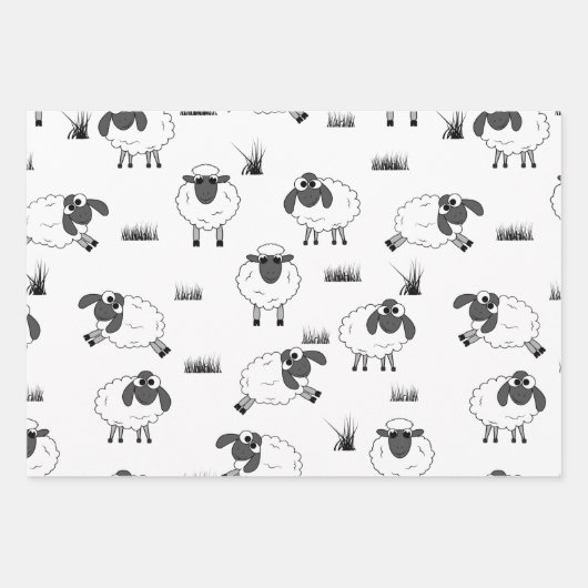 Feuille De Papier Cadeau Sheep Pattern - Black and White (Devant 3)