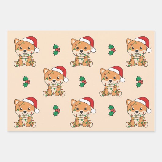 Feuille De Papier Cadeau Shiba Inu Noël Animaux d'hiver Chiens de vacances (Devant)