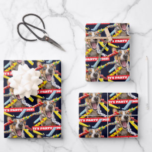 Feuille De Papier Cadeau Sifflets de fête pour chien heureux