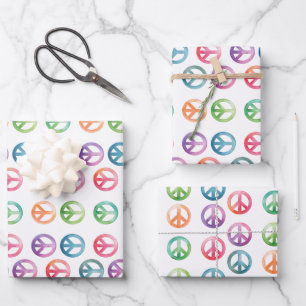 Feuille De Papier Cadeau Signes de paix groovy style aquarelle hippie amour