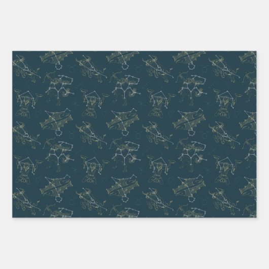 Feuille De Papier Cadeau Signes Zodiaques Dans Les Étoiles, Constellations (Devant)