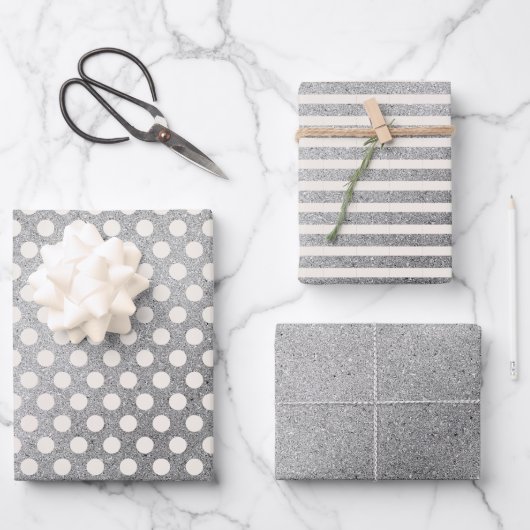 Feuille De Papier Cadeau Silencieux Blanc Pois rayures Noël (Recto)