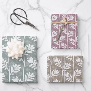Feuille De Papier Cadeau Silhouette Florale Multicolore Rythme en Fleur
