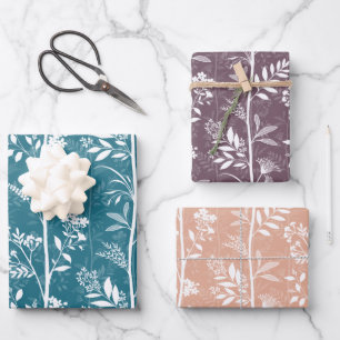 Feuille De Papier Cadeau Silhouettes Florales Rêve de Jardin Raffiné