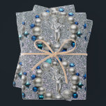 Feuille De Papier Cadeau Silver Blue Christmas Wreath Cherub<br><div class="desc">Feuilles de papier d'enveloppement de Cherub en fer bleu de Noël. Aucune parties scintillant utilisée dans la conception.</div>