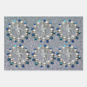 Feuille De Papier Cadeau Silver Blue Christmas Wreath Cherub (Devant)