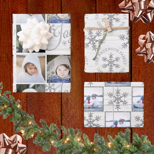 Feuille De Papier Cadeau Silver Snowflake Noël Vacances Vos photos