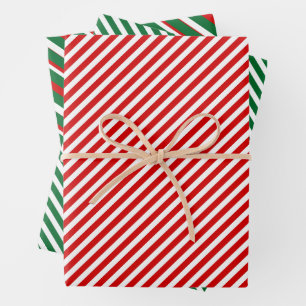 Feuille De Papier Cadeau Simple Chic Blancs Motif Sur Rouge Et Vert