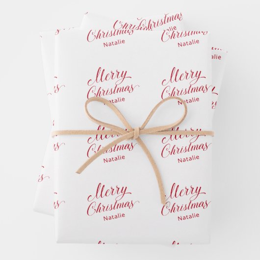 Feuille De Papier Cadeau Simple élégante Rouge Script moderne Noël (En situation)
