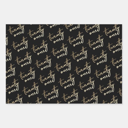 Feuille De Papier Cadeau Simple Gold Script Vingt et un fête d'anniversaire (Devant 3)