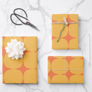 Feuille De Papier Cadeau Simple Mid-Century moderne Jaune Orange Motif