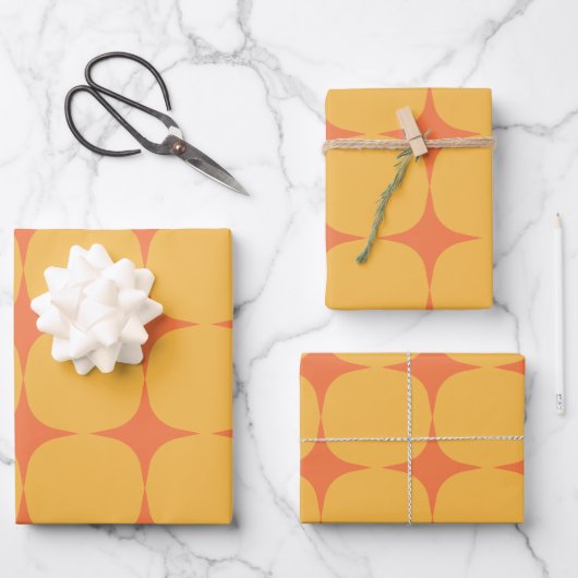 Feuille De Papier Cadeau Simple Mid-Century moderne Jaune Orange Motif (Recto)
