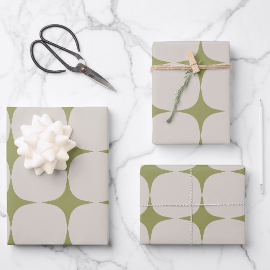 Feuille De Papier Cadeau Simple Mid-Century Moderne Sage Motif vert (Recto)